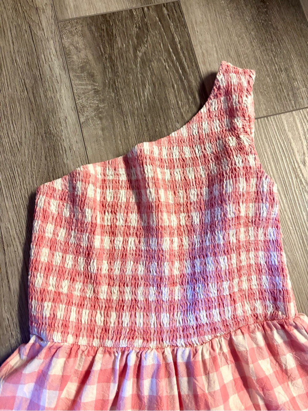 Pink Gingham One-Shoulder Tiered Dress - Picture 2 of 4